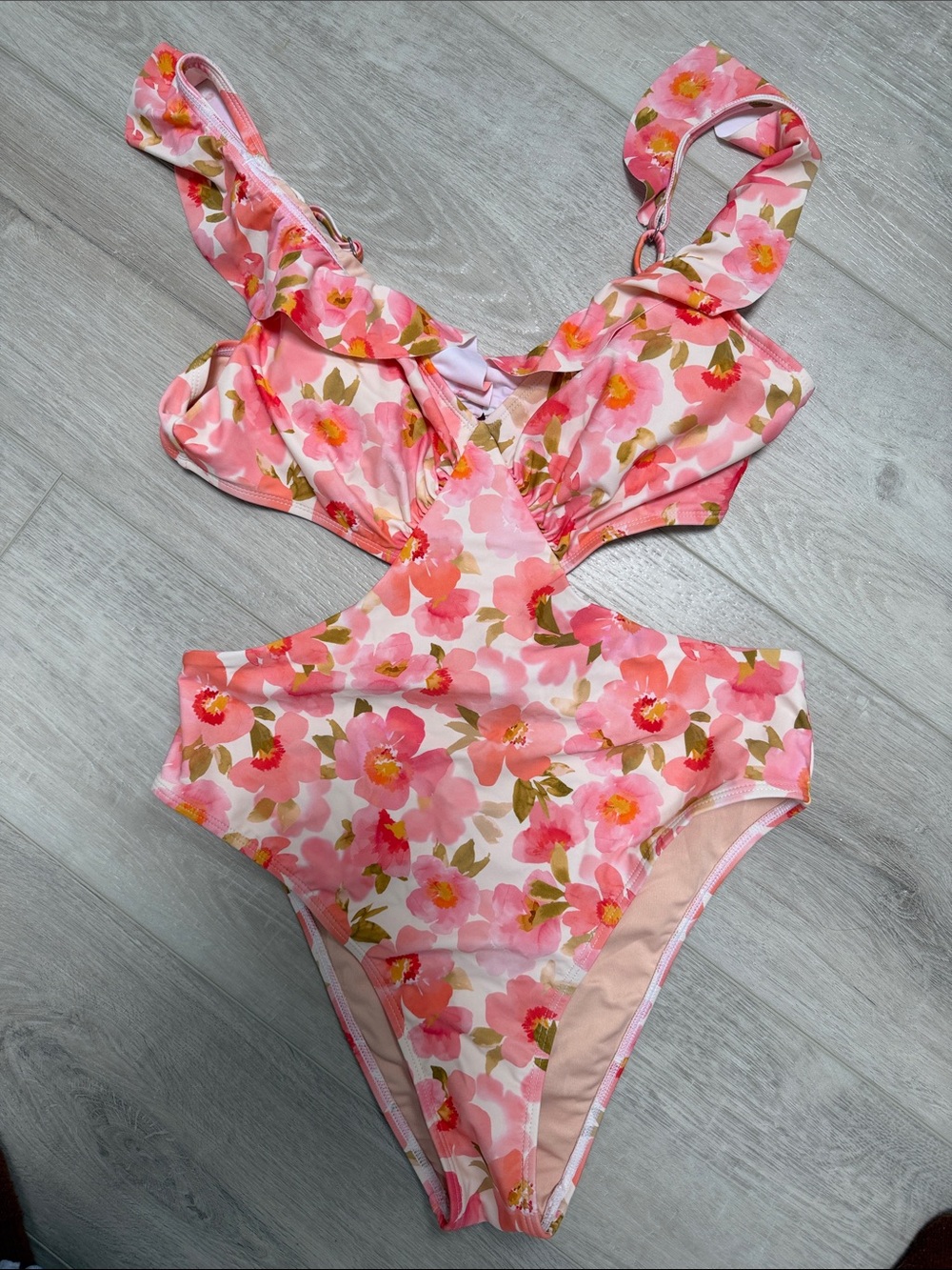 Cupshe Pink Floral Cutout One-Piece Swimsuit